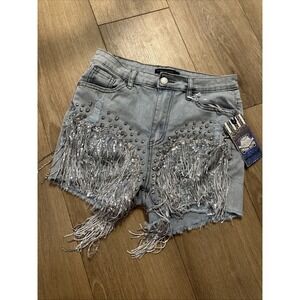 Denim Couture Women's Denim Distressed Rhinestones Sequins Shorts Western Medium
